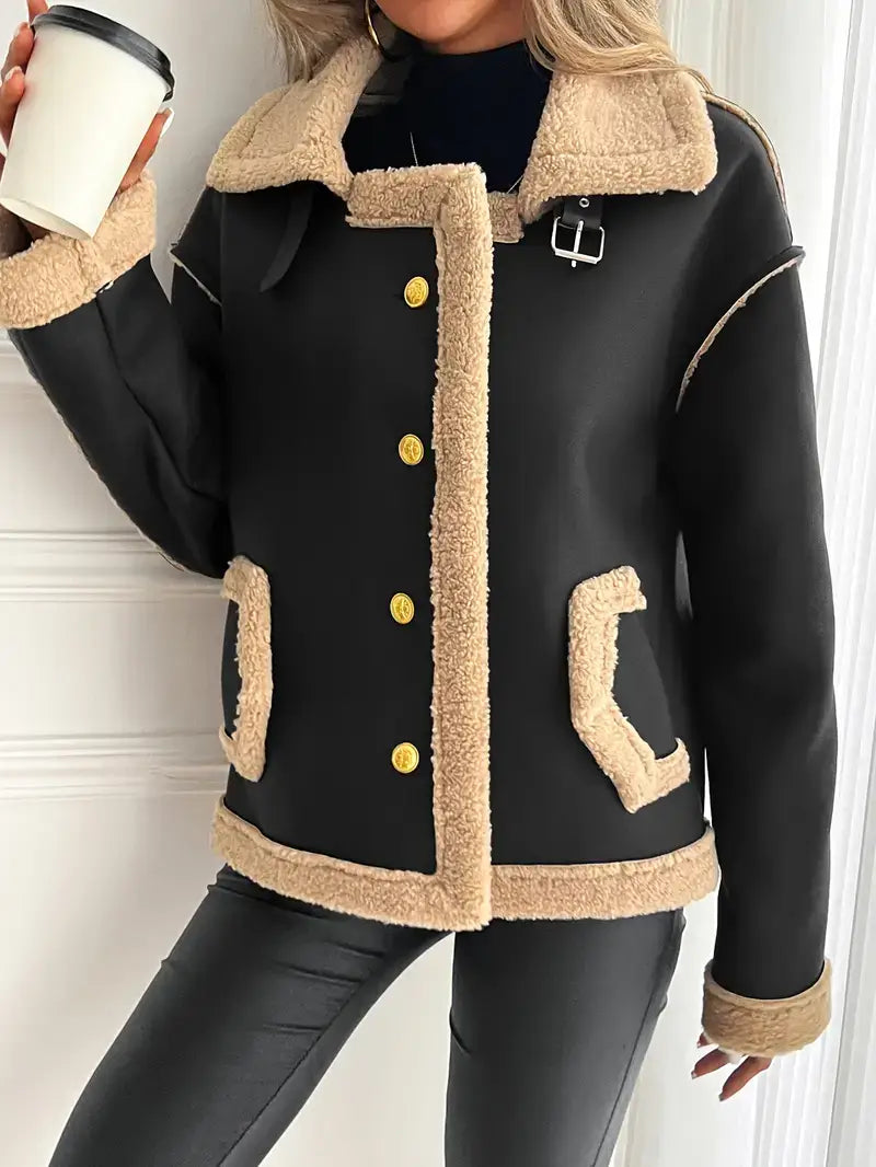 Faux Leather Biker Jacket β Fur Detail, Pockets, Solid Color