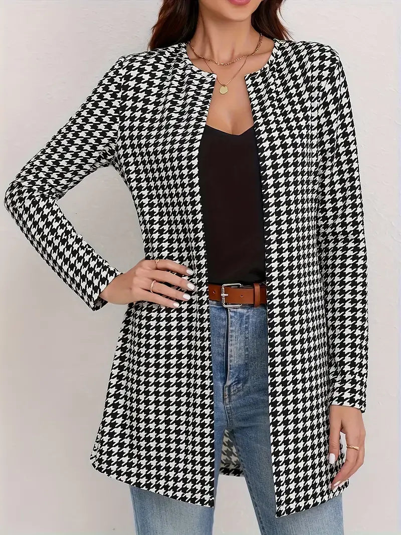 Houndstooth Open-Front Outerwear β Long Sleeves, Spring & Fall