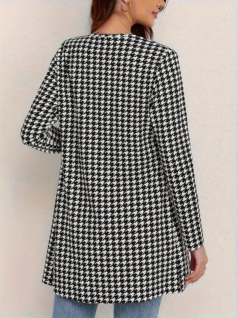 Houndstooth Open-Front Outerwear β Long Sleeves, Spring & Fall