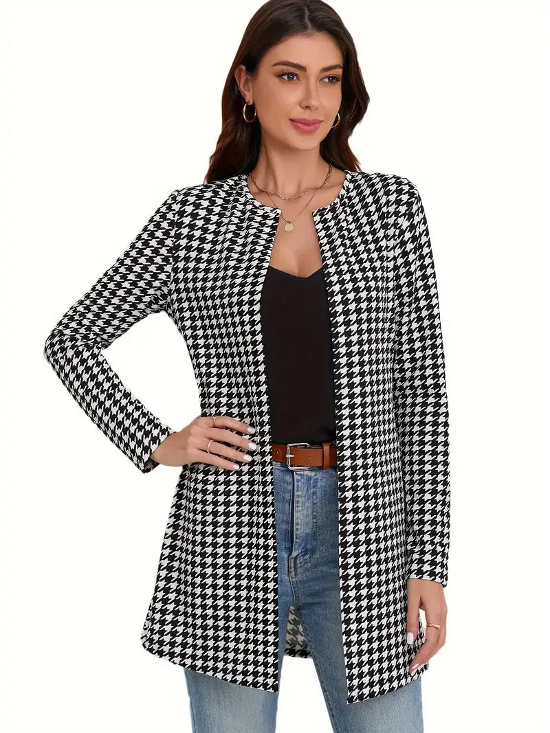 Houndstooth Open-Front Outerwear β Long Sleeves, Spring & Fall
