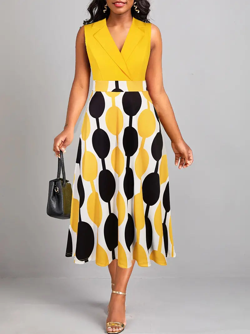 Sleeveless V-Neck A-Line Dress β Geometric & All-Season Wear