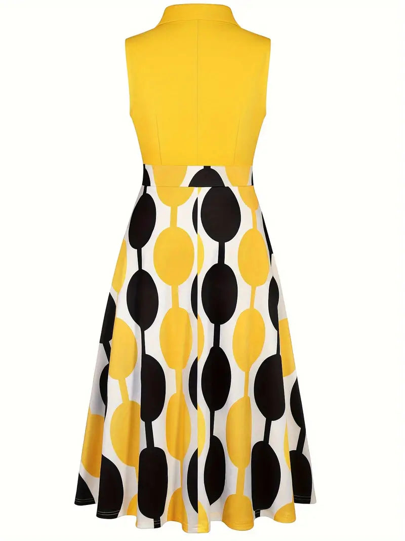 Sleeveless V-Neck A-Line Dress β Geometric & All-Season Wear