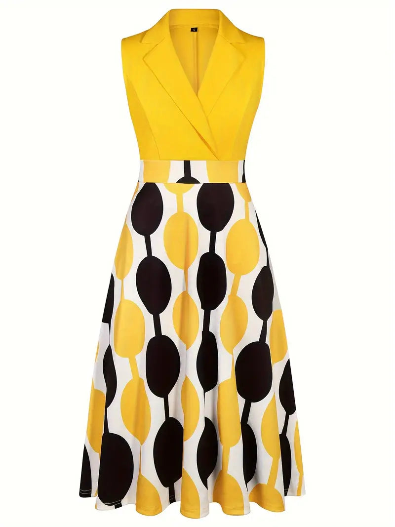 Sleeveless V-Neck A-Line Dress β Geometric & All-Season Wear