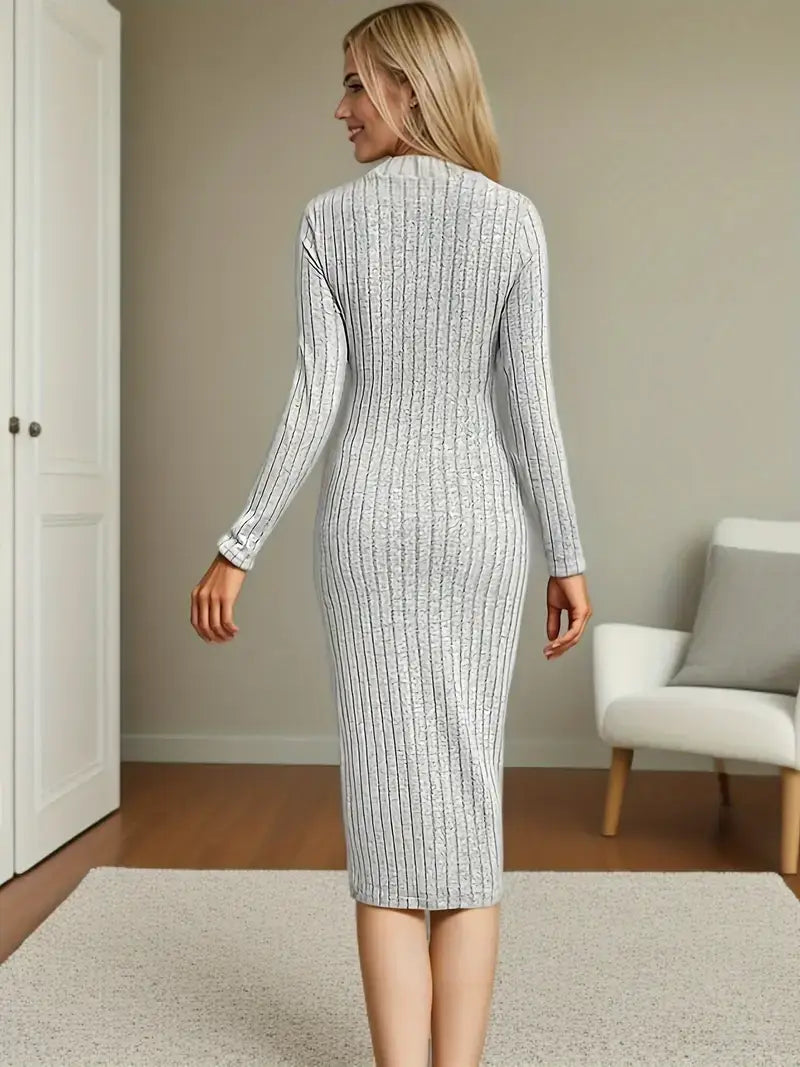 Bodycon Ribbed Midi Dress β Long Sleeves, Crew Neck, Fall & Winter