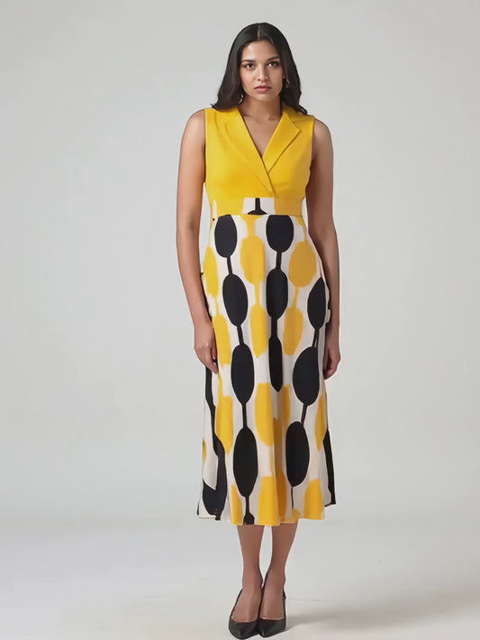 Sleeveless V-Neck A-Line Dress – Geometric & All-Season Wear