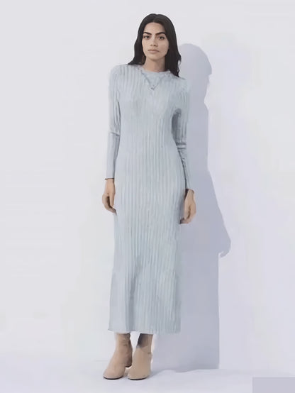Bodycon Ribbed Midi Dress – Long Sleeves, Crew Neck, Fall & Winter