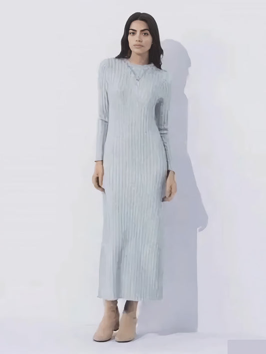 Bodycon Ribbed Midi Dress – Long Sleeves, Crew Neck, Fall & Winter