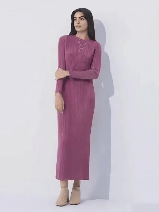 Casual Ankle-Length Dress – Ribbed, Crew Neck, Perfect for Cooler Seasons
