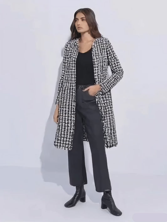 Houndstooth Open-Front Outerwear – Long Sleeves, Spring & Fall