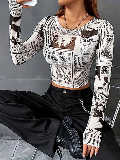 Letter Print Long Sleeve T-Shirt – Casual & Comfy