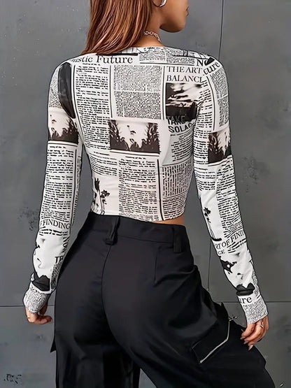 Letter Print Long Sleeve T-Shirt – Casual & Comfy