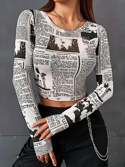 Letter Print Long Sleeve T-Shirt – Casual & Comfy
