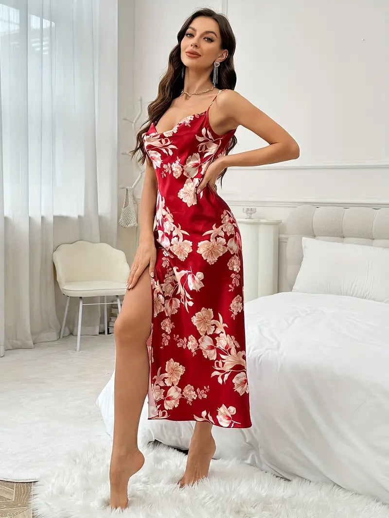 Stylish and comfortable for the fall and winter, this sleeping gown with a tassel collar and an exposed back is made of polyester